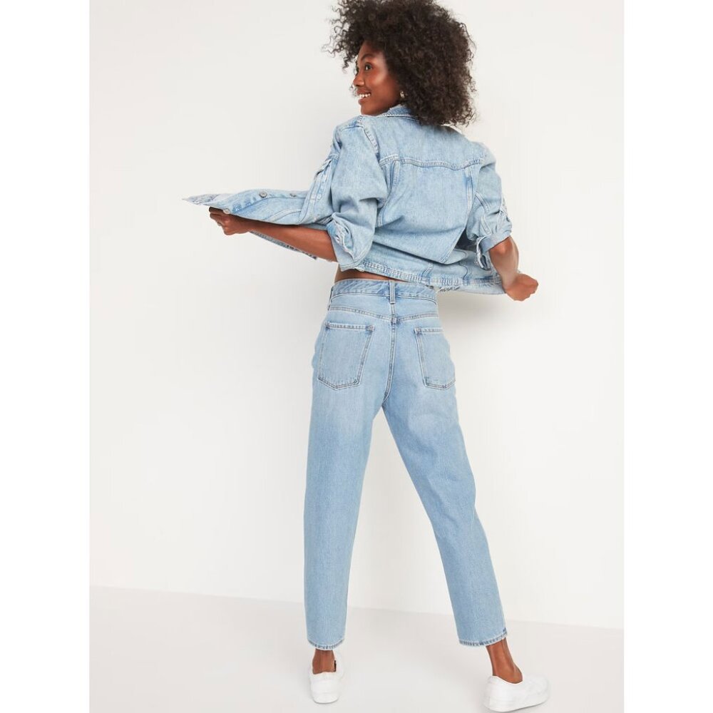 High-Waisted Slouchy Straight Cropped Ripped Jeans - Picture 2 of 7